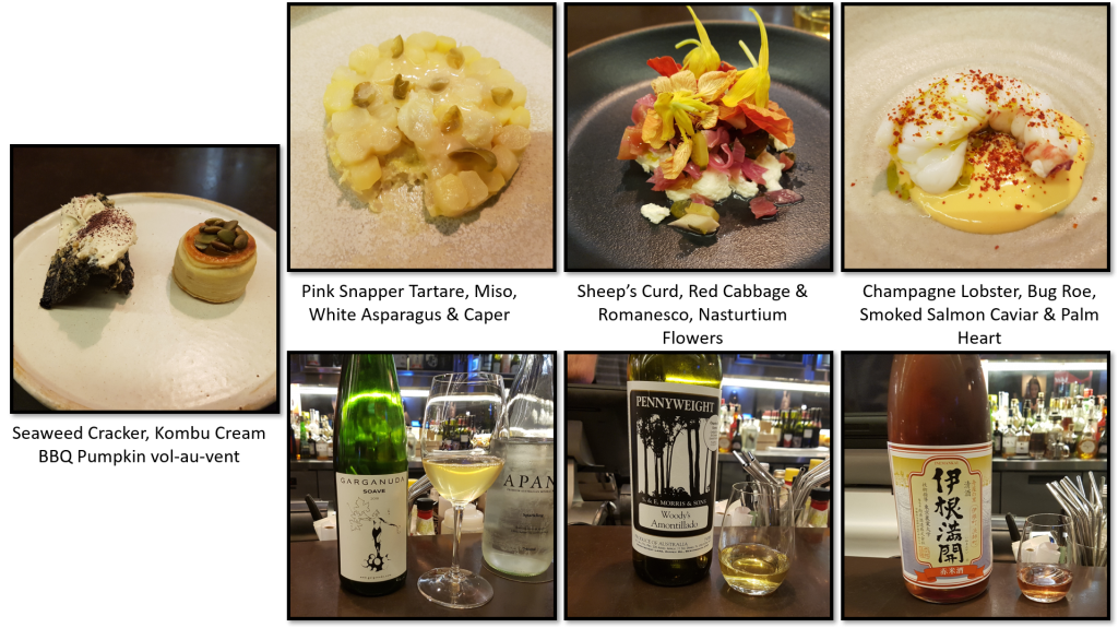 First few courses of food and beverage at Automata